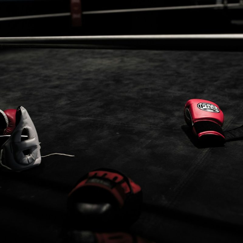 pair of red boxing gloves